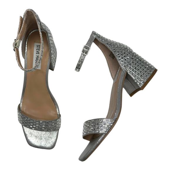 Steve Madden Imina Ankle Strap Silver Rhinestone Sandal Size 7.5 - Picture 1 of 13